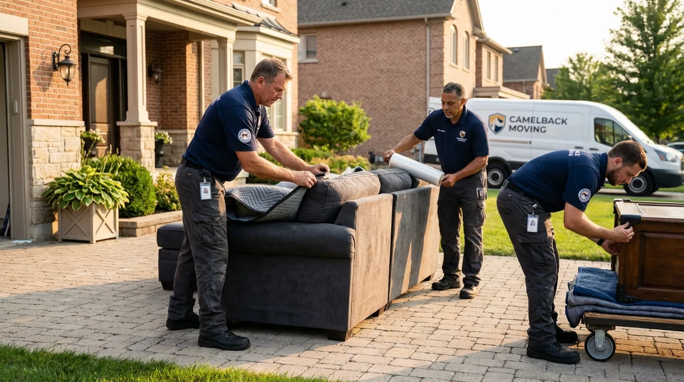 Large estate moving crew wrapping furniture in Durant, OK
